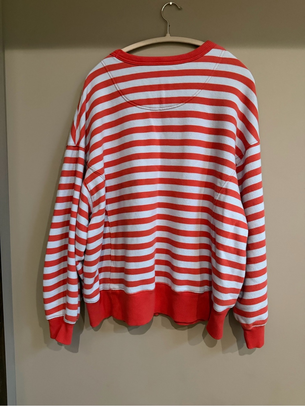 aerie Women’s Coral and White Striped Crewneck Sweater - Picture 3 of 4